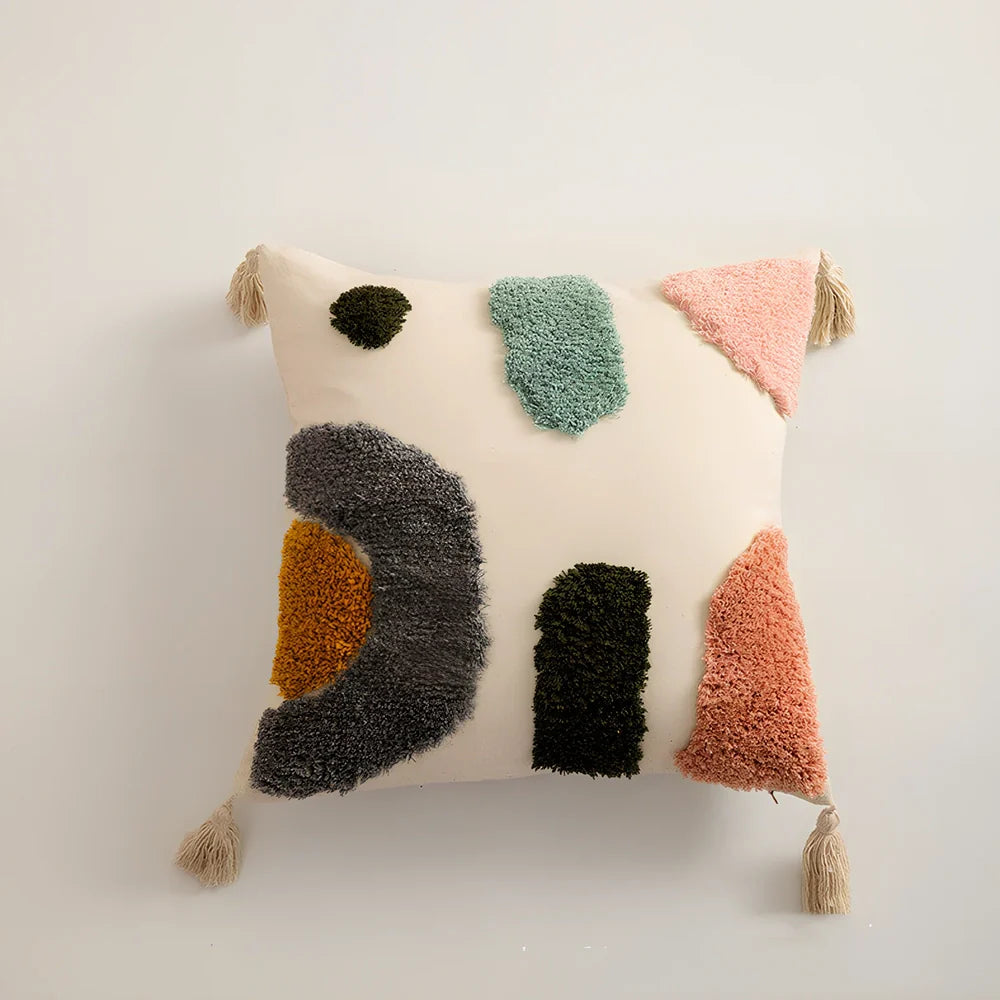 Tufted cotton pillowcase 45x45cm in dark gray flower field pattern for sofa decor