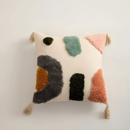 Tufted cotton pillowcase 45x45cm in dark gray flower field pattern for sofa decor