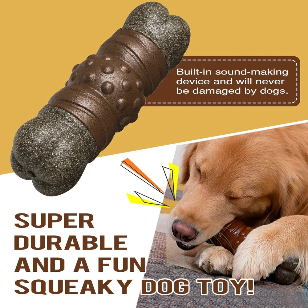 Wood colour plastic dog dental toy with textured surfaces measuring 15cm long for canine oral hygiene