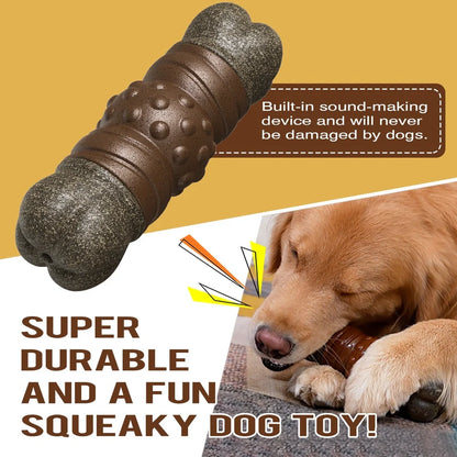Wood colour plastic dog dental toy with textured surfaces measuring 15cm long for canine oral hygiene
