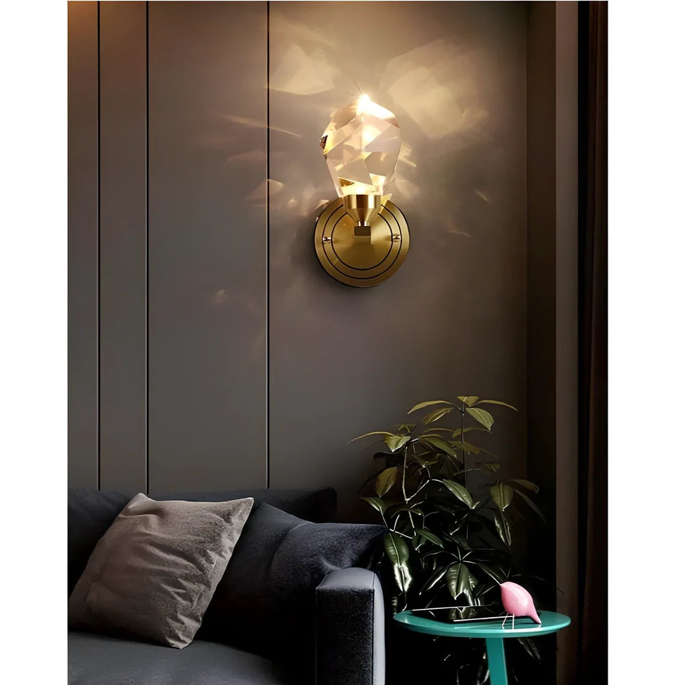 Copper modern crystal wall lamp with rotating light feature, 11.5cm length, for 15-30m² rooms