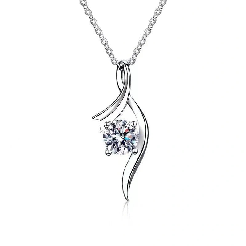 925 Sterling Silver Necklace with 1-Carat Sparkling Diamond Pendant
