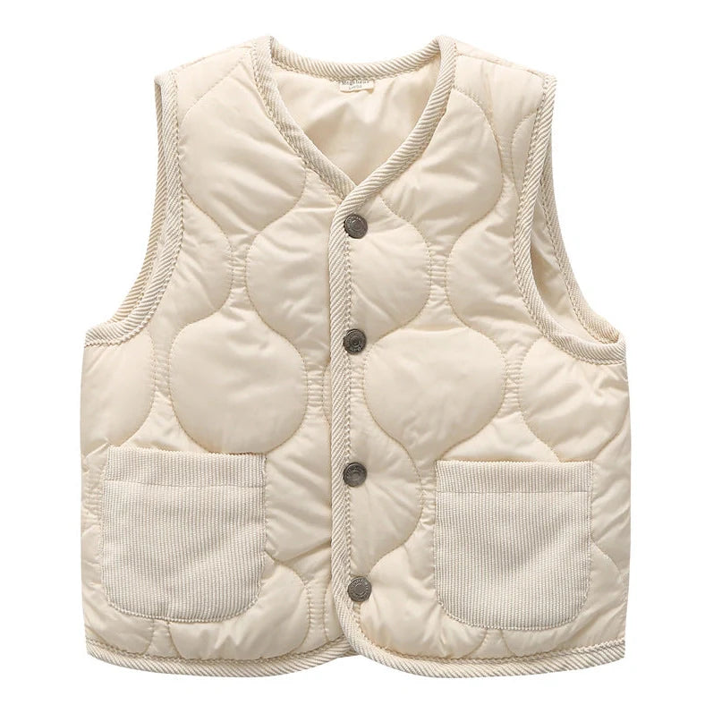 Children's cotton vest in army green with single-breasted closure and thickened acetate fibre construction