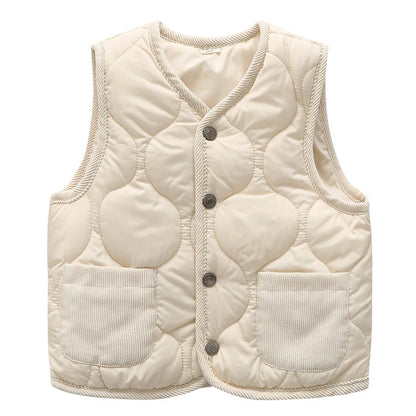 Children's cotton vest in army green with single-breasted closure and thickened acetate fibre construction