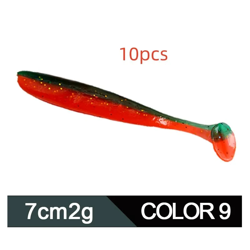 7cm soft worm fishing lure with two-tone T-tail in various colours for Mandarin fish and Topmouth Culter