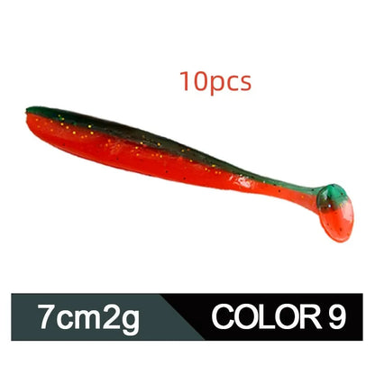 7cm soft worm fishing lure with two-tone T-tail in various colours for Mandarin fish and Topmouth Culter