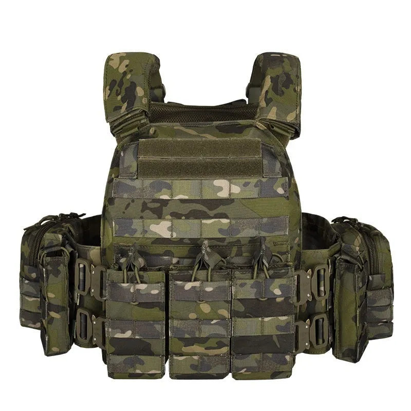 Polyester men's camouflage tactical vest for outdoor training and shooting sports in army green colour