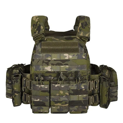 Polyester men's camouflage tactical vest for outdoor training and shooting sports in army green colour