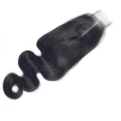 Straight natural colour human hair wig with hand-woven cap on a wig stand.