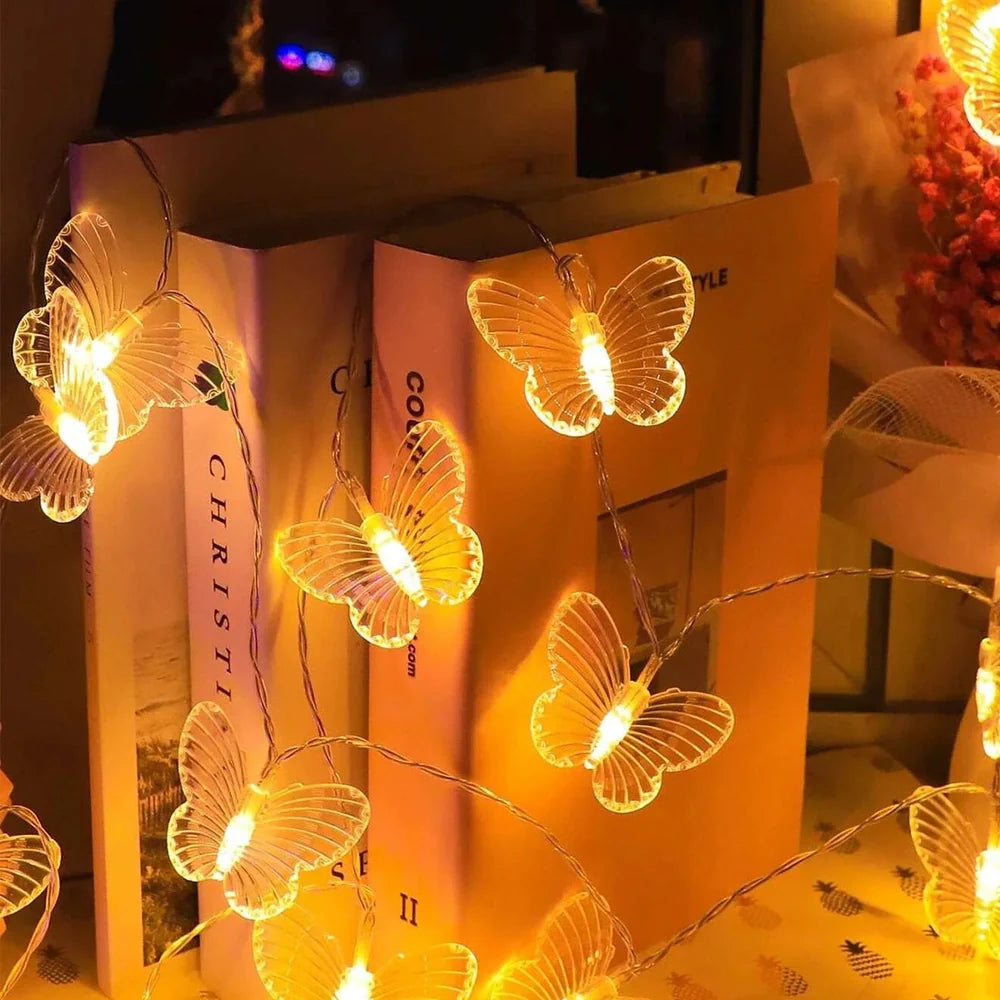 3-metre Christmas light string with 20 butterfly-shaped lights, battery-powered for festive decoration