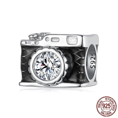 S925 sterling silver camera bead, SCC3087 drip oil colour, 0.8cm x 1.0cm with 0.45cm aperture for DIY jewellery