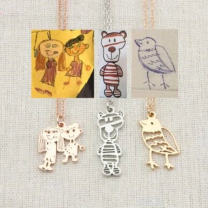 Custom stainless steel kids artwork necklace with personalized pendant