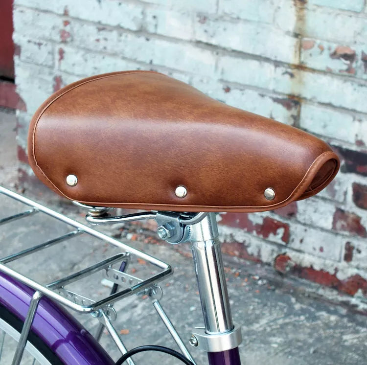Retro brown PU leather bicycle seat cushion for enhanced cycling comfort