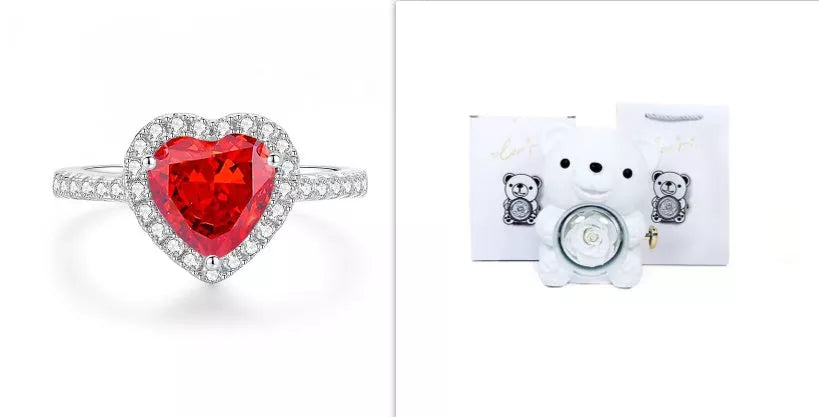 Eternal Rose Teddy Bear Jewelry Box with rotating drawer and preserved rose