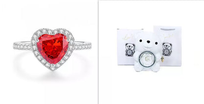 Eternal Rose Teddy Bear Jewelry Box with rotating drawer and preserved rose