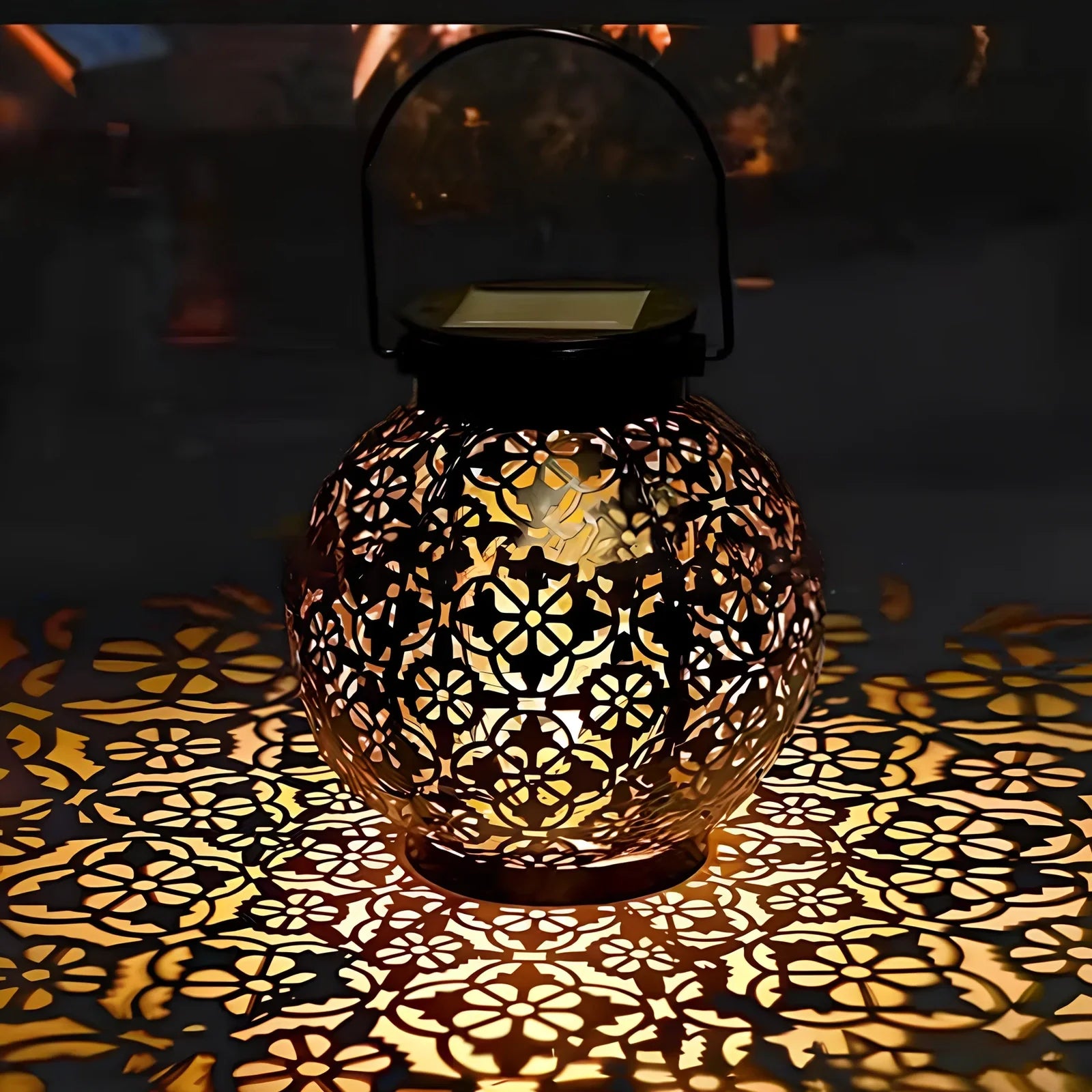 Solar wrought iron ground ball lamp with 15x15x46cm dimensions and LED lighting for garden pathways