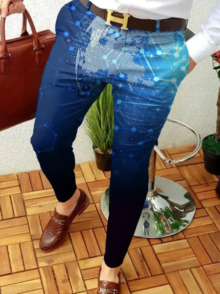 Men's plaid print straight-leg trousers in cotton blend, mid-waist fit, available S-XXXL with 2-3cm measurement allowance