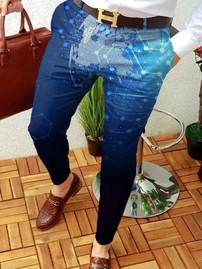 Men's plaid print straight-leg trousers in cotton blend, mid-waist fit, available S-XXXL with 2-3cm measurement allowance