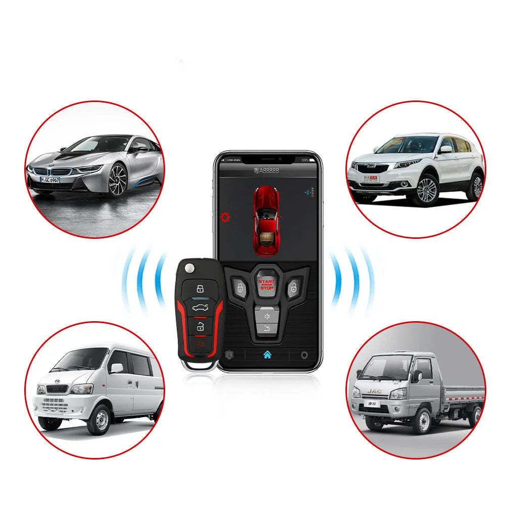 Red and frosted black car alarm remote control with 3000m range and GPS tracking function