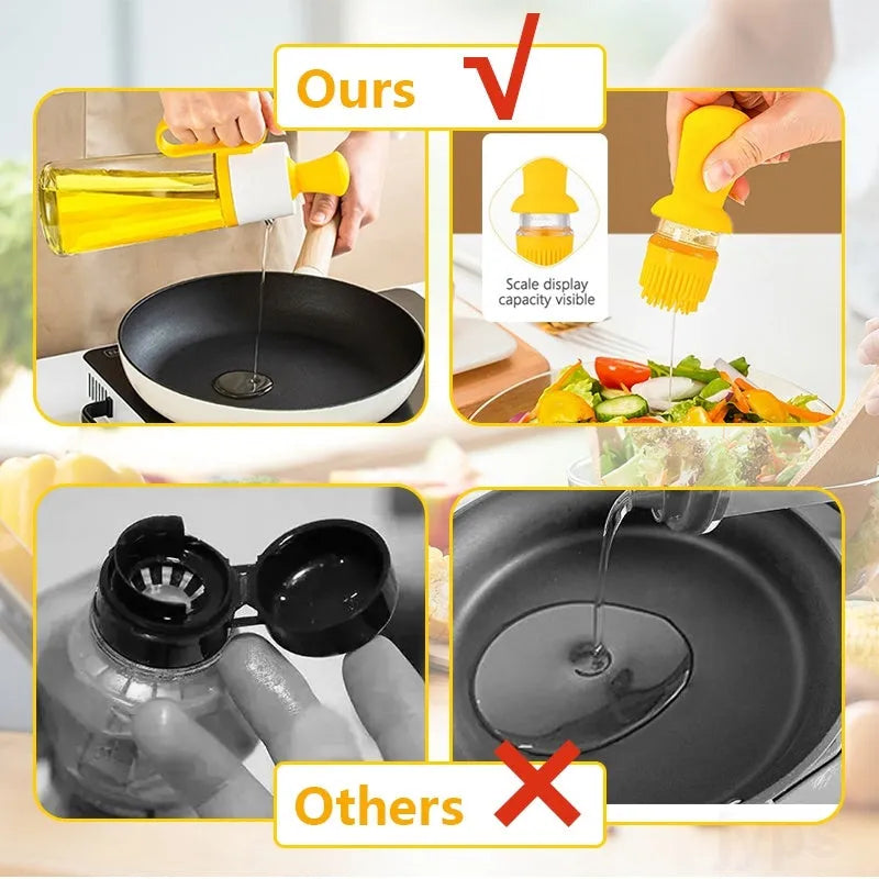 550ml glass oil dispenser with stainless steel nozzle and separate silicone brush for cooking