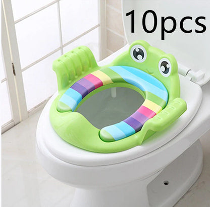 Adjustable non-slip baby toilet seat in pink, sky blue, and green for children aged 1-6 years