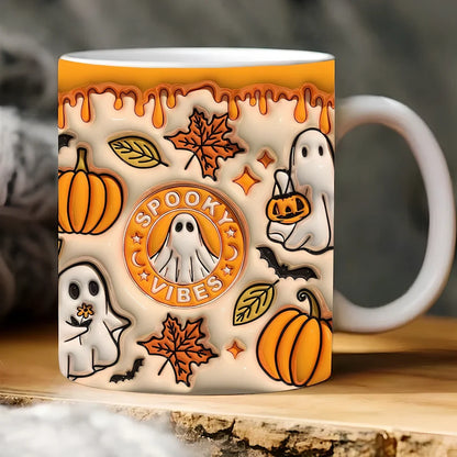 Halloween pumpkin design ceramic coffee mug with 350ml capacity and porcelain construction