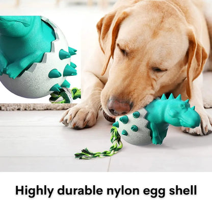 Blue durable dog teething toy with interactive rope, dinosaur design, for aggressive chewers