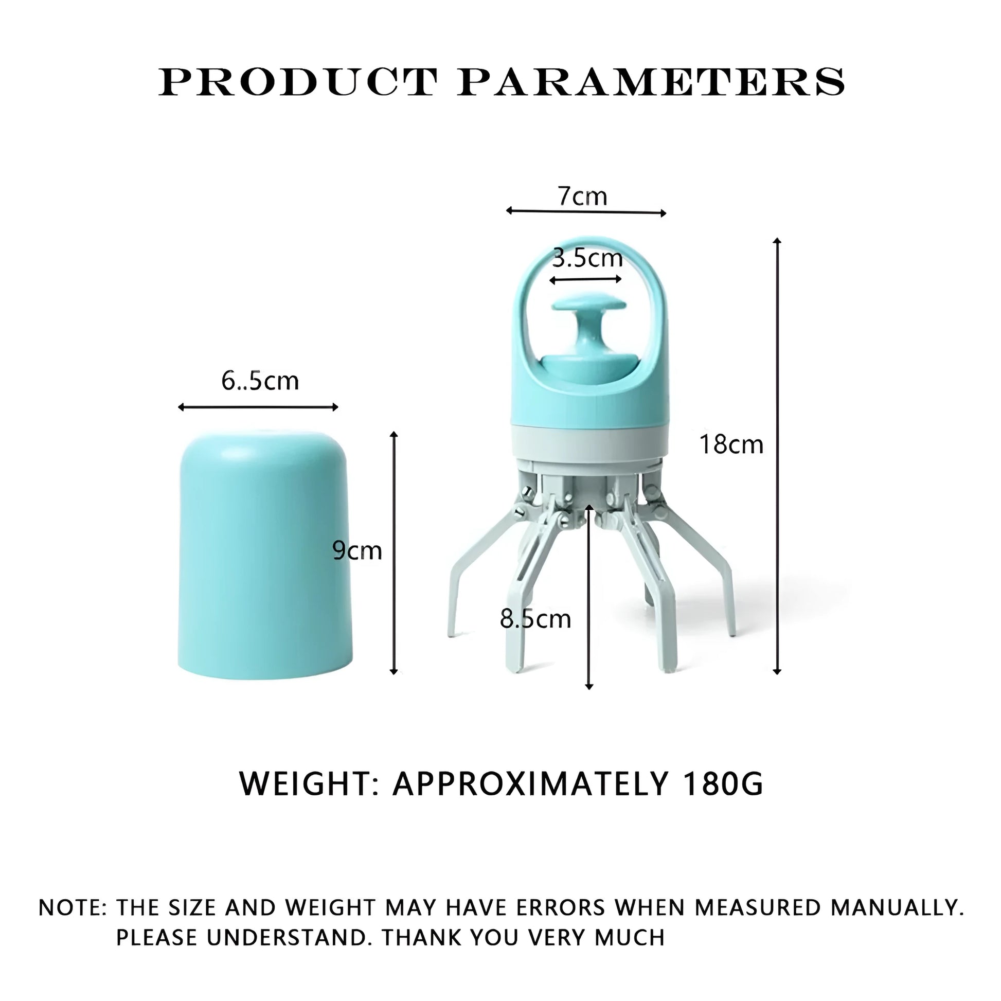 Blue portable claw-style dog pooper scooper with a roll of disposable bags for outdoor pet waste clean-up.