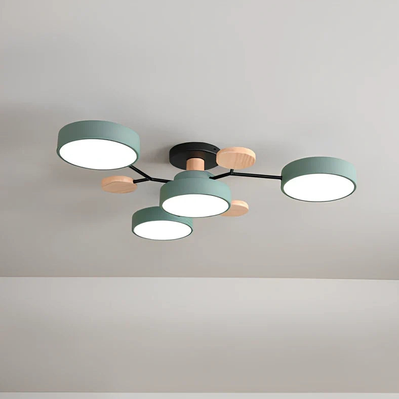Modern round acrylic LED ceiling light with Scandinavian design in green, grey, or white colours