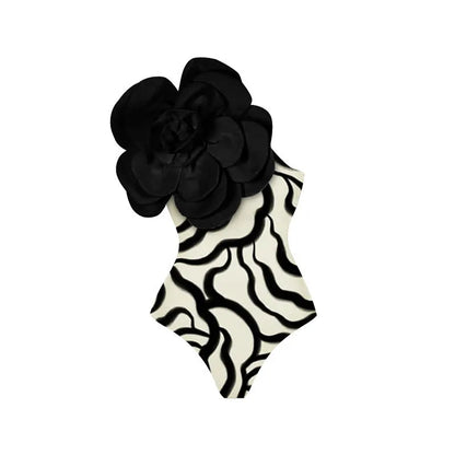 One-piece swimsuit with three-dimensional flower pattern in European and American fit.