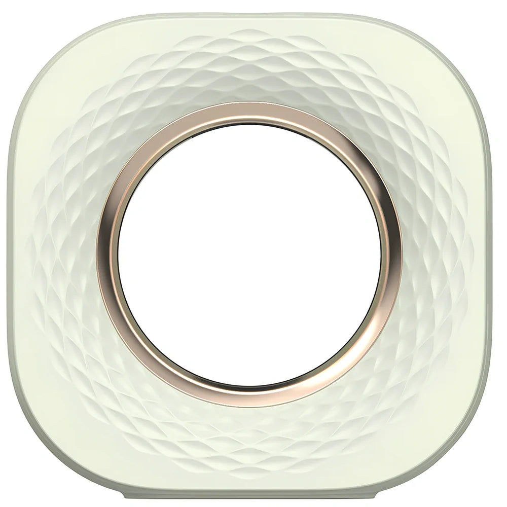 Square ivory white aroma diffuser with dry battery operation measuring 105x105x39mm