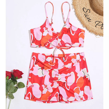 Women's high waist bikini swimsuit shorts in ZH289RE color with adjustable drawstring