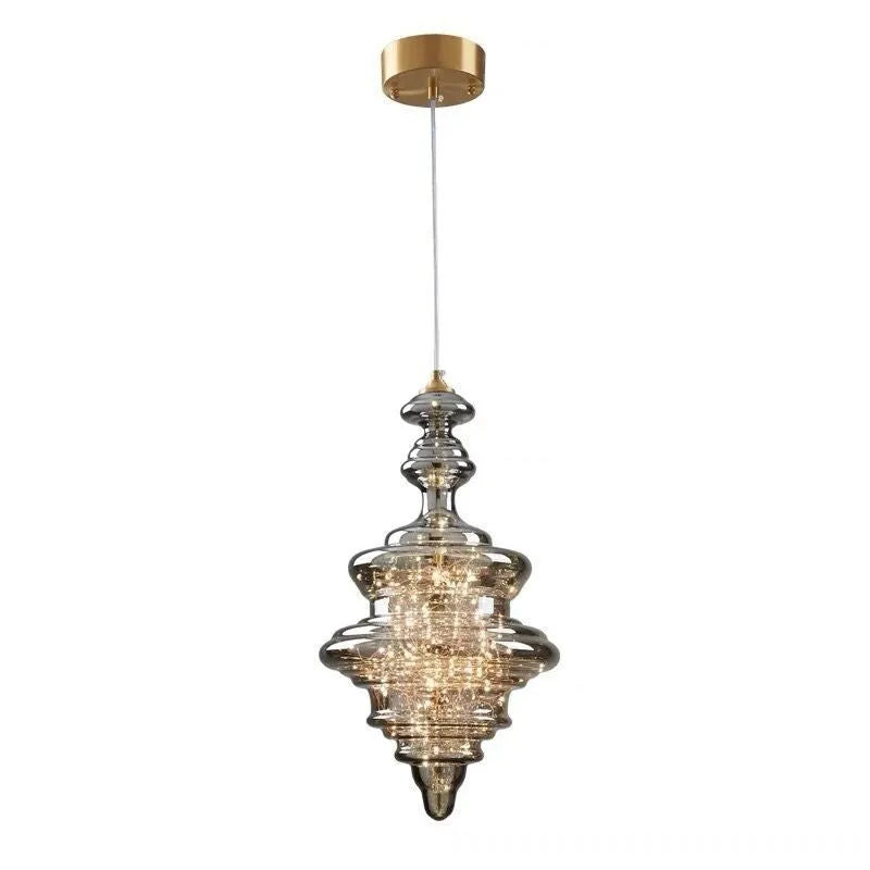Modern adjustable glass droplight chandelier with LED lighting on a long suspension cable.