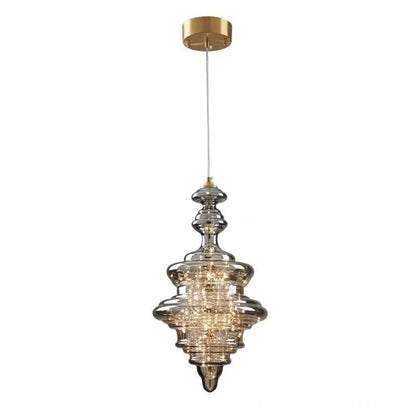Modern adjustable glass droplight chandelier with LED lighting on a long suspension cable.
