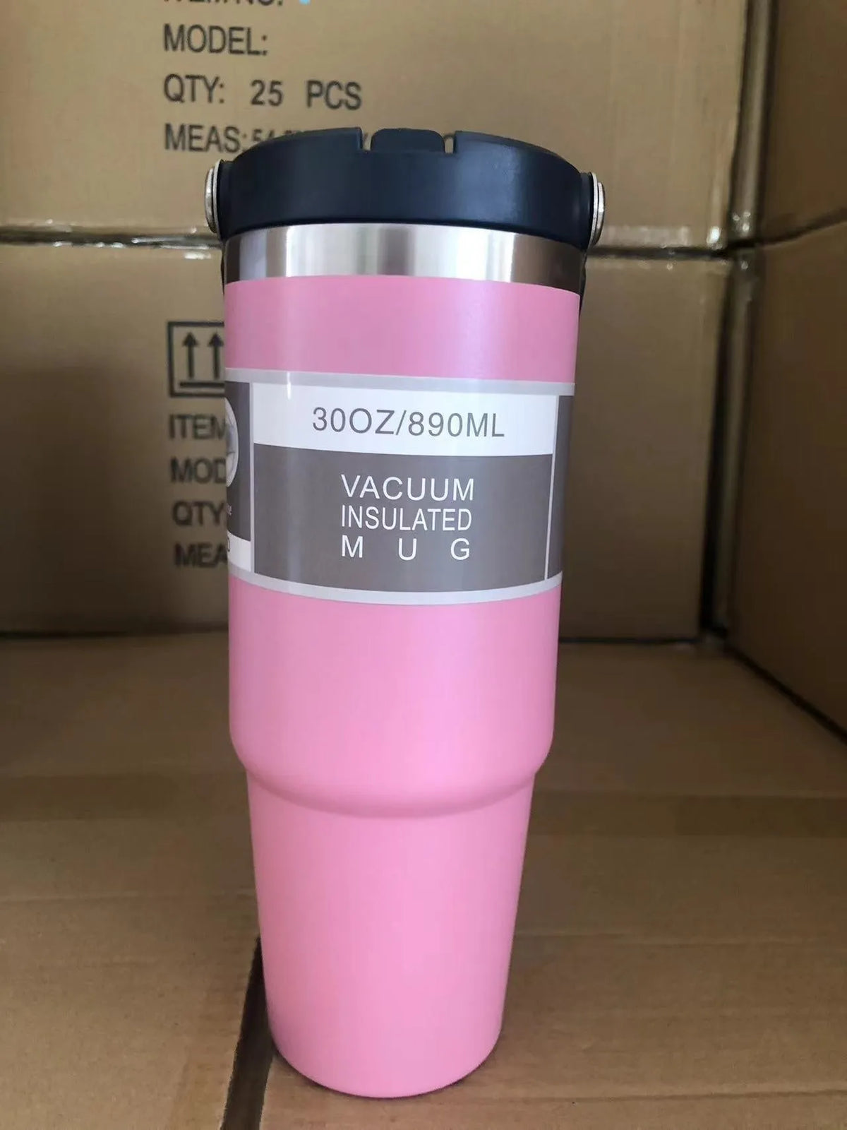 30 oz stainless steel insulated travel tumbler with handle cover in dark pink colour