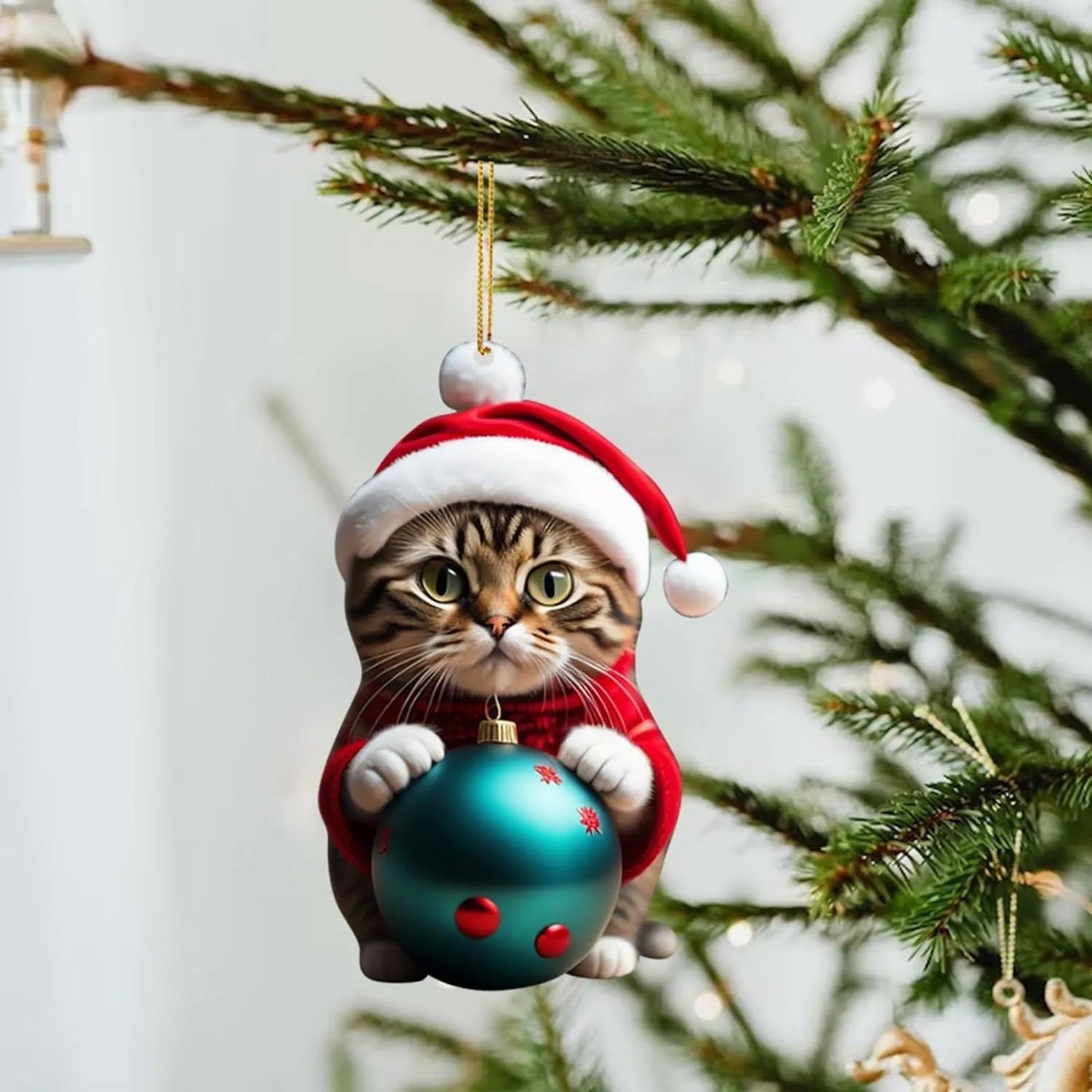Cartoon style kitty Christmas car hanging ornament made from clear acrylic, shown in one of ten available colour variations.