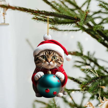 Cartoon style kitty Christmas car hanging ornament made from clear acrylic, shown in one of ten available colour variations.