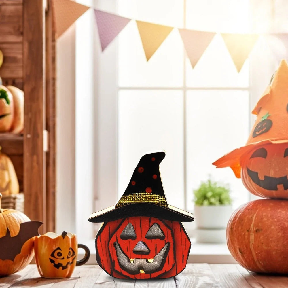 Plywood wooden pumpkin lamp ornament in JM01442 style, 15-20 cm tall Halloween decor with carved details