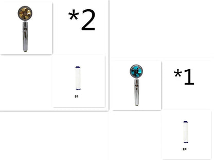 High-performance water-saving shower head with 360-degree rotation and fan feature, offering a luxurious shower experience