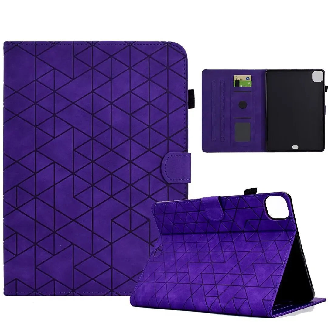 Diamond frosted leather iPad Pro 11 case with built-in card holder slots shown open.