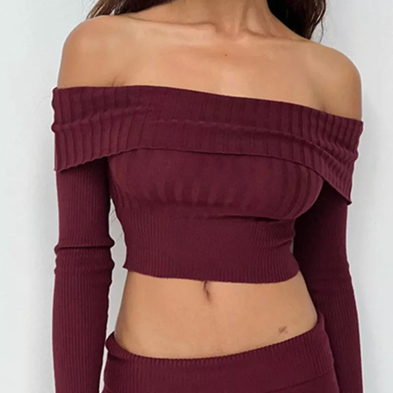 Women's off-shoulder knitted sweater in various colors