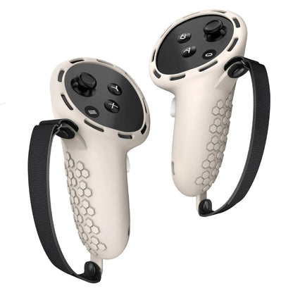 Meta Quest 3 VR controller with black silicone protective sleeve and wrist strap attached