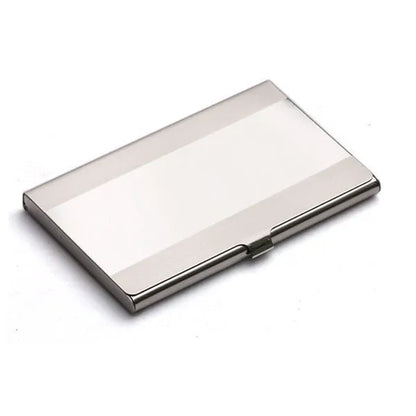 304 stainless steel business card case with geometric laser etching and brushed mirror finish.