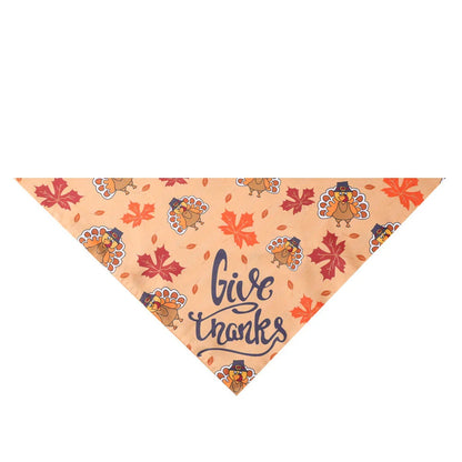 Cozy Thanksgiving-themed pet collar made of absorbent cloth material to catch drool and prevent messes during the holiday festivities.