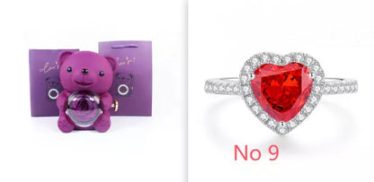 Eternal Rose Teddy Bear Jewelry Box with rotating drawer and preserved rose