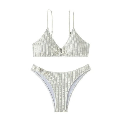 White women's V-neck beach split swimsuit with sleeveless design
