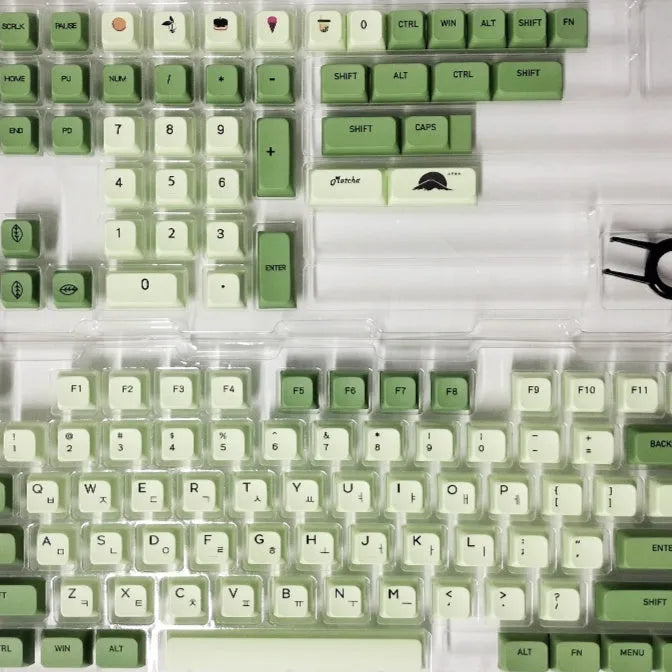 124 PBT keycaps with matcha theme and dye-sublimated legends for mechanical keyboards