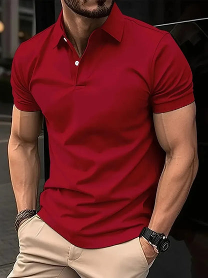 High Sense slim-fit short sleeve shirt in solid colour with button front, available in multiple sizes and hues