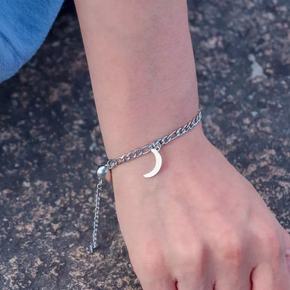 Sun Moon Charm Stainless Steel Couple Bracelets in NK, O type, and pearl colors
