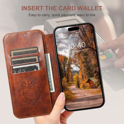 Magnetic leather iPhone case with bracket and card slot, PU TPU, Black Blue Brown Khaki, for iPhone 12 to 15 Pro Max